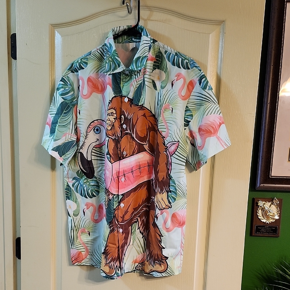 TROPICAL BIGFOOT FLAMINGO HAWAIIAN SHIRT
